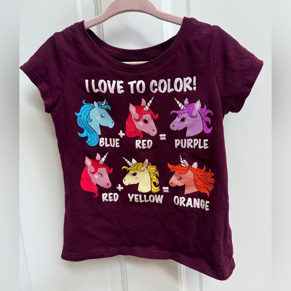 The Children’s Place 3T Girls I Love to Color Unicorn Short Sleeve Shirt Blouse - Picture 1 of 4
